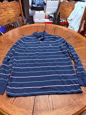 Brooks Brothers Navy Long-Sleeve Polo with Multicolor Stripes